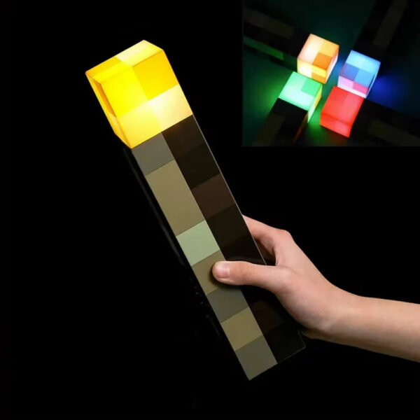 Minecraft Brownstone Torch Lamp Figure 4 Colors Bedroom Decorative LED Night Light USB Charging with Buckle Kids Toy Gift