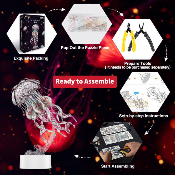 9396aa334c9b248d Piececool 3D Puzzles Metal Model Gifts Colourful Jellyfish Building Kits Jigsaw DIY Toy for Adult (4 Colors)