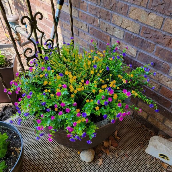 939e742271f4a27a 12 Bundles Outdoor Artificial Fake Flowers UV Resistant No Fade Boxwood Faux Plastic Shrubs Plants for Garden Patio Porch Window Box Home Wedding Farmhouse Hanging Décor