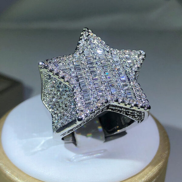 Sier Star Diamond For Man/women Solid White /Yellow Gold Rings Shine Hiphop Jewlery Gifts