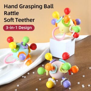 940a2175dc3ad2a4 Manhattan Round Soft Silicone Hand Grab Ball Rattle Infantil Chewable Toddler Teeth Soothing Baby Sensory Toy Newborn Gift