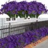 21 Bundles Artificial Outdoor UV Resistant Flowers No Fade Fake Outside Flowers Plastic Greenery Faux Shrubs Garden Porch Window Box Home Decoration(Purple)