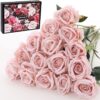 15Pcs Artificial Roses Velet Real Touch Single Stem Fake Roses Silk Realistic Bouquet Flowers Arrangements Home Office Garden Grave Party Wedding Decoration(Light Pink-15p, Blossom Roses)
