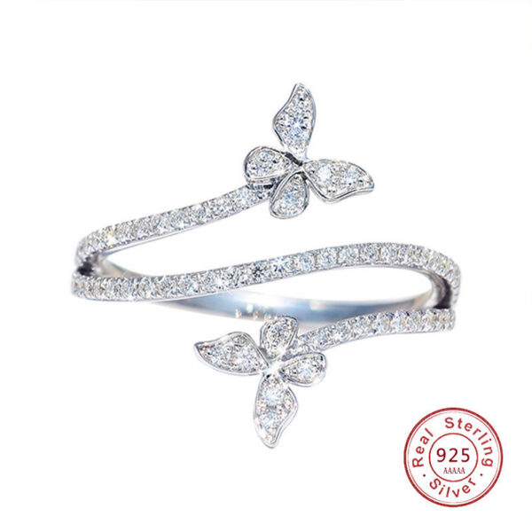 NEW Fashion Double Butterfly for Women Sier Clear Zircon Lab Diamond Wedding Engagement Ring Gift Jewelry Wholesale