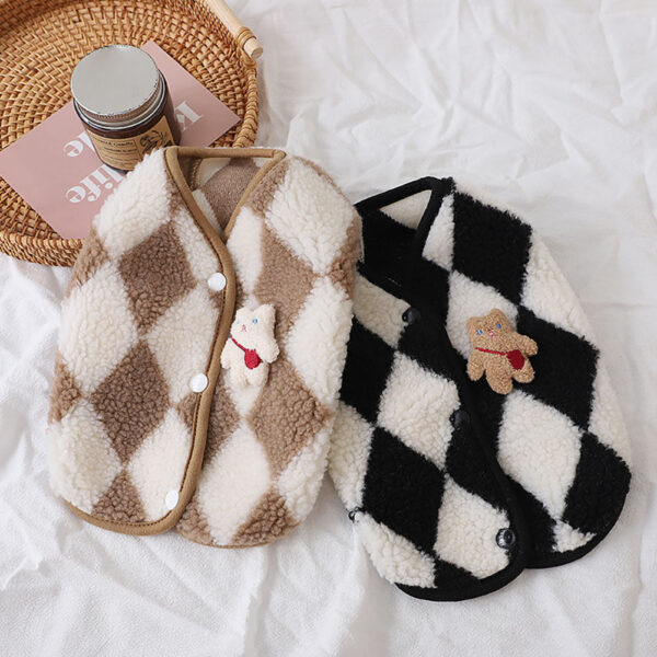 Fashion Plaid Fleece Puppy Coat Jack Dog Clothes Bear Vest Dogs Clothing Pet Outfits Cute Winter Yorkies Costume