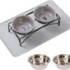9447061204f531df FOREYY Elevated Cat Bowls with 2 Ceramic Bowls and 2 Stainless Steel Bowls,Raised Cat Food Water Bowl with Iron Stand,Porcelain Pet Dishes for Cats and Small Dogs,16 Ounces,Dishwasher Safe(Gray)