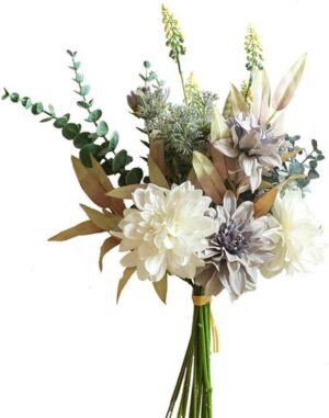 9448781b2189fbb6 KIRIFLY Artificial Fake Flowers Plants Silk Flower Arrangements Wedding Bouquets Decorations Plastic Floral Table Centerpieces for Home Kitchen Garden Party Décor (Purple White)