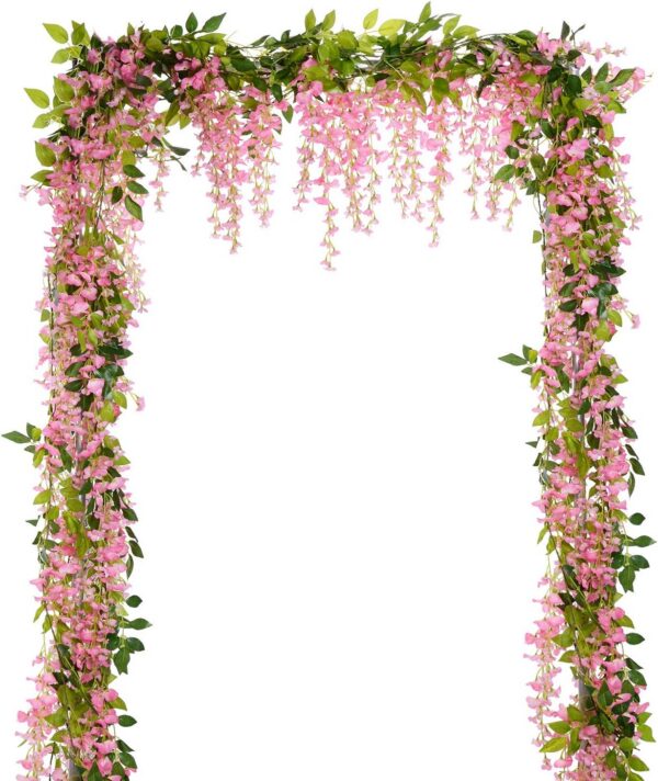 Lvydec Wisteria Artificial Flowers Garland, 4 Pcs Total 28.8ft Artificial Wisteria Vine Silk Hanging Flower for Home Garden Outdoor Ceremony Wedding Arch Floral Decor (Light Purple)