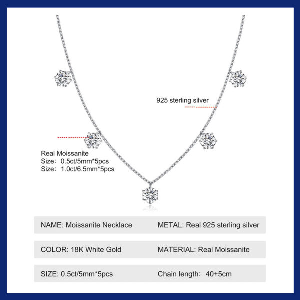 2.5-5CT Tennis Moissanite Necklace Chain for Women Sterling Sier 5mm 6.5 mm Bezel Diamond Necklaces Overlay Style Jewelry