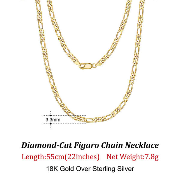 Rinntin Sterling 3.3mm Diamond-Cut Figaro Chain For Men Women Fashion Sier Necklace Jewelry SC34