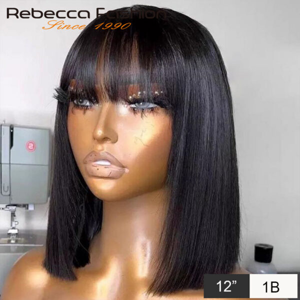 946cbf8d4e65b9b5 99J Colored Short 180D Straight Brazilian Human Hair Bob Wigs with Bangs Remy Full hine Made for Women Hightlight Bury