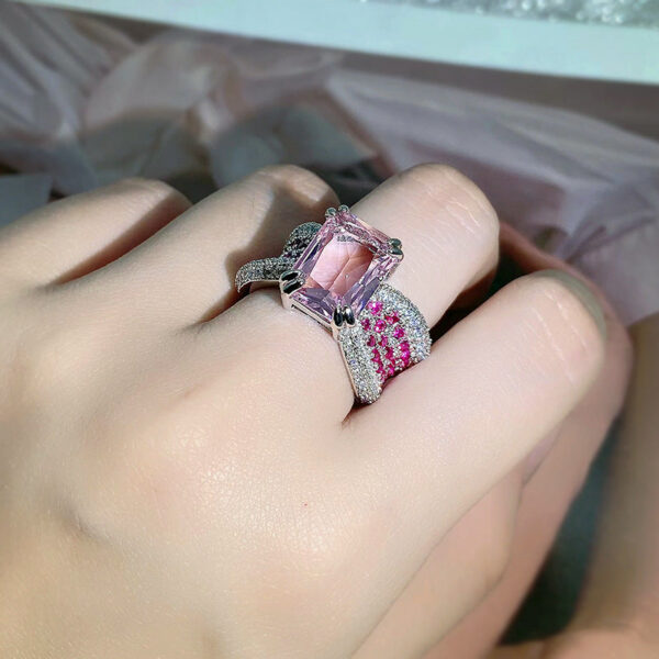 94769ca5433870f7 sier high-definition diamond personality opening pink four-claw gemstone ring female party birthday gift