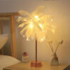 Table Lamp LED Night DIY Creative Warm Light Tree Feather Lampshade Wedding Home Bedroom Decor with Remote Control