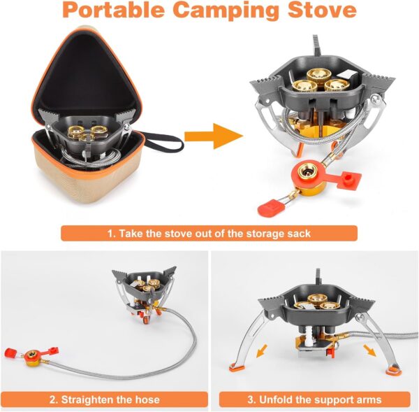 948cf346be36e347 WADEO 7200W Windproof Camping Stove, Camping Gas Stove with Piezo Ignition and Butane Adapter, Portable Camp Stove Burner for Outdoor Backpacking Hiking and Picnic