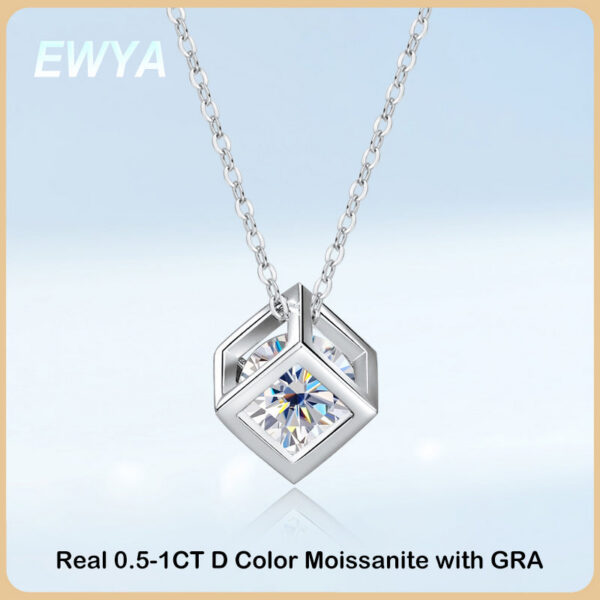EWYA Real S Sterling Sier 1ct Moissanite Pendant Necklace for Women Party Fine Jewelry Diamond Neck Chain Necklaces Gift