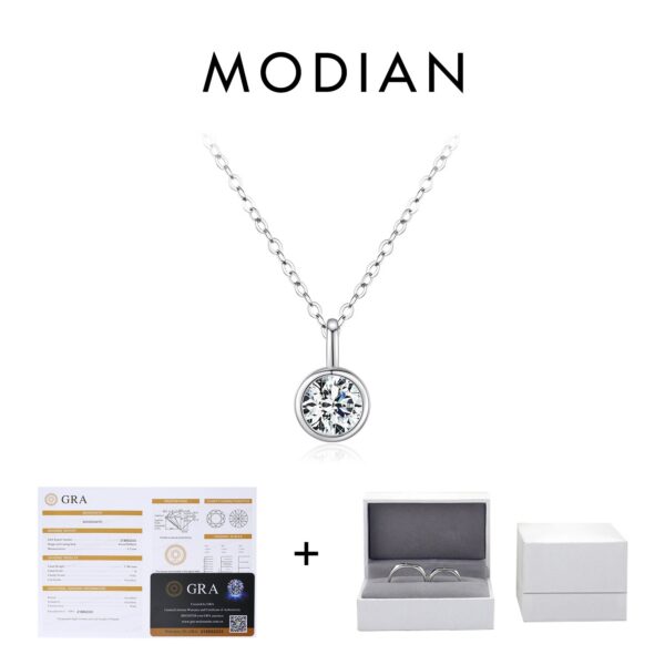 MODIAN 1 Carat D Color Round Bezel Setting Moissanite Pendant Necklace Sier Lab Diamond Women Jewelry With Certificate Box