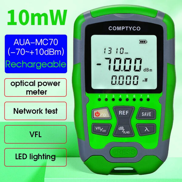 Rechargeable Fiber Tester 4 in 1 Mini Optical Power Meter -70~+10dBm & Visual Fault Locator & Rj45 Network Test & LED Lighting