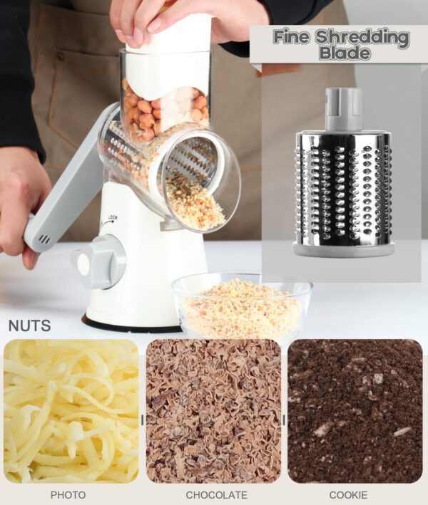 94f90114a4a08e4a Ourokhome Rotary Cheese Grater Shredder - 3 Drum Blades Manual Speed Round Food
