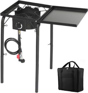 9518ca293f7b368c Bonnlo Single Burner Gas Stove Propane Stove, 100,000 BTU High Power Portable Outdoor Camp Cooker Stove with 20 PSI Regulator, Adjustable Height & Side Shelf for Backyard, Camping, Tailgating