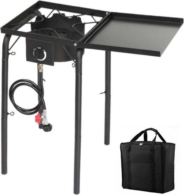 Bonnlo Single Burner Gas Stove Propane Stove, 100,000 BTU High Power Portable Outdoor Camp Cooker Stove with 20 PSI Regulator, Adjustable Height & Side Shelf for Backyard, Camping, Tailgating