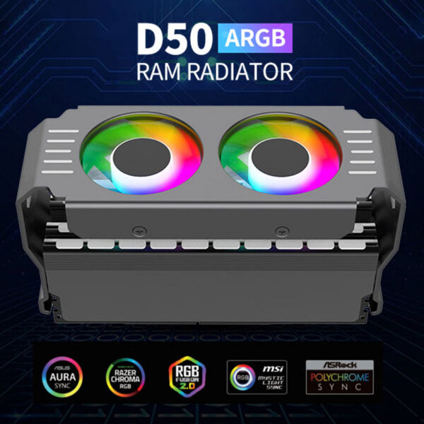 Computer RAM Memory Module Cooler PC Dual 120mm Fan ARGB Sync PWM Fans Aluminium RGB Coog Radiator for DDR4 DDR5