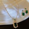 4PCS Sets Exquisite Quadrate Rhinestone Necklace Earrings Ring Set Charm Ladies Jewelry Fashion Bridal Gifts