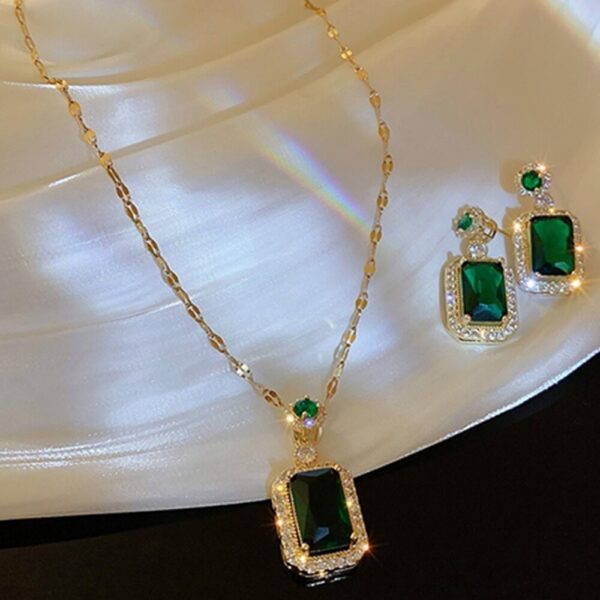 4PCS Sets Exquisite Quadrate Rhinestone Necklace Earrings Ring Set Charm Ladies Jewelry Fashion Bridal Gifts