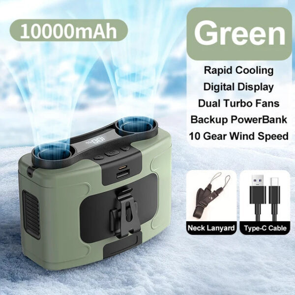 953e28eef589718c 10000mAh Portable Waist Fan Hanging Neck Strong Wind with Power Bank LED Lighting for Emergency Sports Outdoor Working