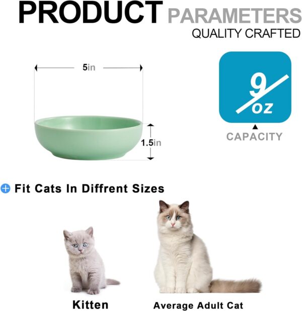 9542677dd49c57b2 Howise 5.3 in Ceramic Cat Bowls Set, Shallow Cat Food Bowl Small Pet Bowls Cat Dish for Food and Water, Green