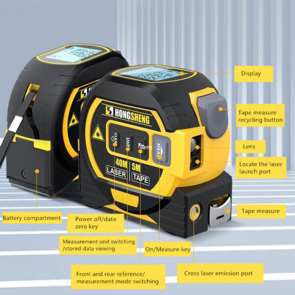 955068b36f508833 3 In 1 Measure Tape LCD Digital Rangefinder Infrared Ruler 40m/60m Laser Distance Meter Tool Magnetic Hook Metric Imperial