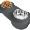 AsFrost Dog Food Bowls Stainless Steel Pet Bowls & Dog Water Bowls No Spill Non Skid, Feeding Bowls with Dog Bowls Silicone Mat for Small Medium Large Size Dogs, Cat Pet Dog Dishes Set, Black, 3 Cup