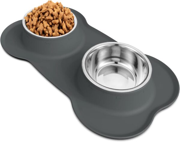 AsFrost Dog Food Bowls Stainless Steel Pet Bowls & Dog Water Bowls No Spill Non Skid, Feeding Bowls with Dog Bowls Silicone Mat for Small Medium Large Size Dogs, Cat Pet Dog Dishes Set, Black, 3 Cup