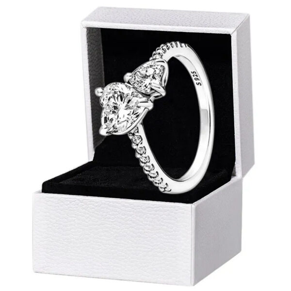 New arrival Double Heart Sparkling Ring Solid Sier Women girlfriend Gift Jewelry For Lover CZ diamond P brand finger nail Rings with Original box Set