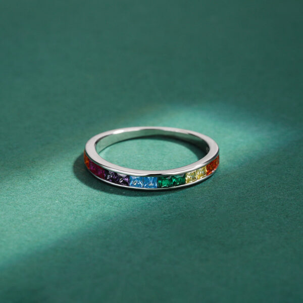 Stylish Rainbow Collection Square Full Of Diamond Couple Rings For Women Genuine Original Sterling S Sier Valentine Jewelry