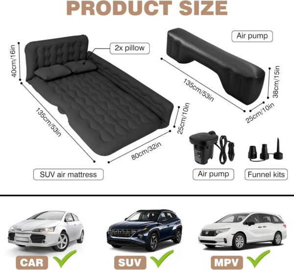 958b4fe201e26ecc Car Air Mattress Back Seat Inflatable Bed - Inflatable Thickened and Double SUV Air Mattress with Air Pump Portable Foldable Car Bed for Home Car Travel Camping-Black