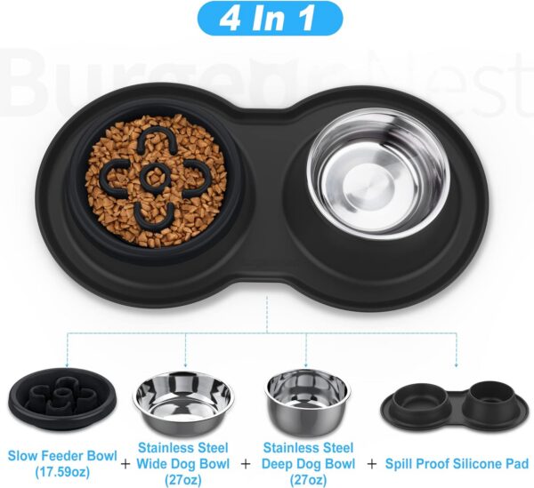 95d357186a20335a BurgeonNest Dog Bowl Slow Feeder,4 in 1 Dog Food and Water Bowl with Stand Slow Down Eating Dog Puzzle Bowl Set with Non-Skid Silicone Mat for Small Medium Dogs