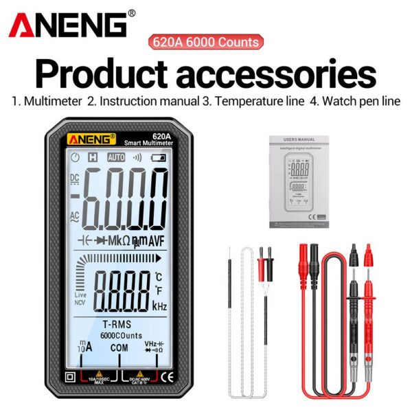 95d5f12befcaf29d ANENG 620A 6000 Counts Digital Smart Multimeter Transistor Testers True RMS Auto Electrical Capacitance Meter Temp Resistance