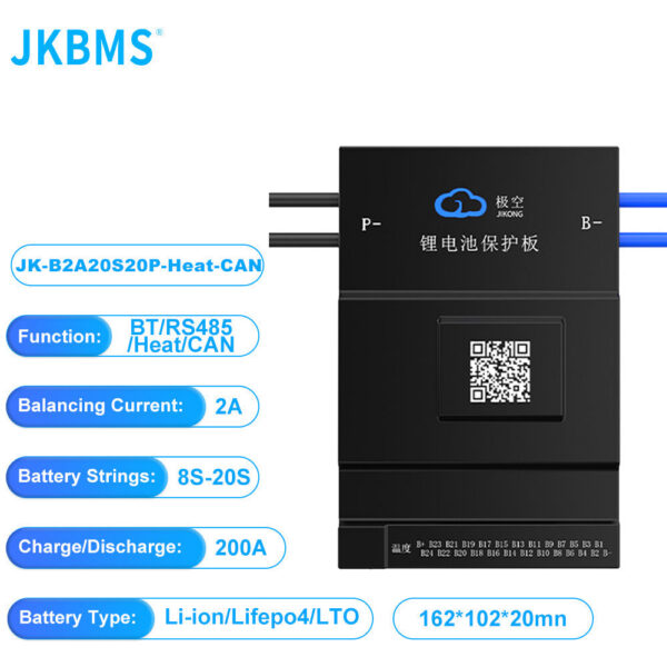 95e478d341a5bfb9 JKBMS B2A20S20P 2A BALANCE CURRENT BMS 200A BT 36V 48V 60V Li-Ion LTO 18650 Lifepo4 Battery Storage Bluetooth Bms
