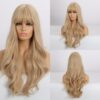 Natural Blonde Yellow Long Wavy Synthetic with Bangs Women Body Wave Afro Female Wigs Cosplay Daily Hair