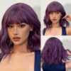 Short Wavy Wigs Women Dark Brown Bob Natural Synthetic Wig with Bangs for Girl Daily Cosplay Use Heat Resistant