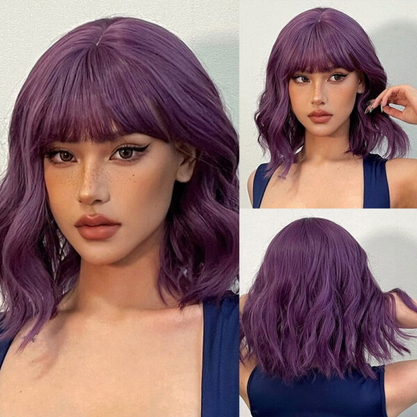 Short Wavy Wigs Women Dark Brown Bob Natural Synthetic Wig with Bangs for Girl Daily Cosplay Use Heat Resistant