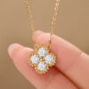 1.2ct Moissanite Clover Women Rose Gold Plated Iced Mosan Diamond Pendant Necklace Sterling Sier Pass Tester Gift