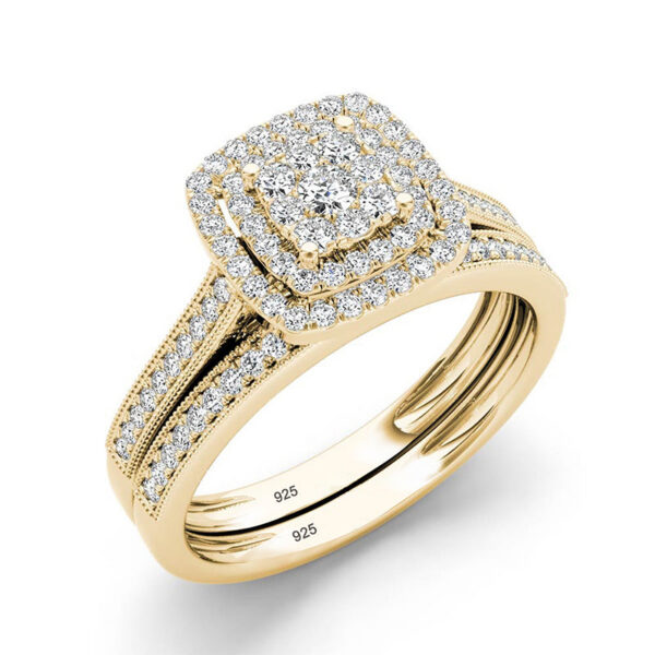 96281d56b4c8aa6f 2pcs Engagement Rings for Women Original Sterling Sier Ring Set 14k Gold Plated Bridal 2Ct Round Cut Lab Diamond Jewelry