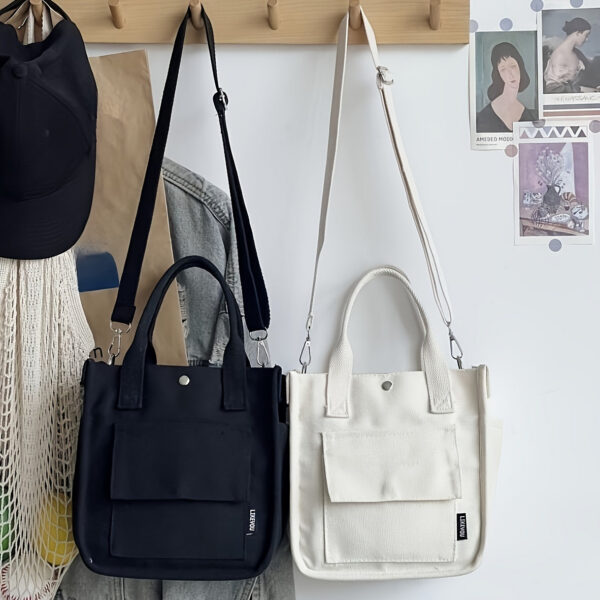 Mini Canvas Satchel Bag With Top Handle, Multi Pockets Shoulder Bag, Portable Lunch Box Storage Bag