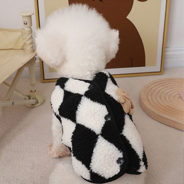 Fashion Plaid Fleece Puppy Coat Jack Dog Clothes Bear Vest Dogs Clothing Pet Outfits Cute Winter Yorkies Costume