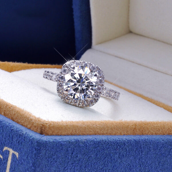 966c9ef339d9461f 100% Moissanite 1CT 2CT 3CT Brilliant Diamond Halo Engagement Rings For Women Girls Promise Gift Sterling Sier Jewelry