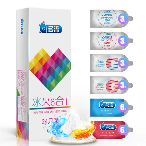 96a06057e5f1422a 24/96PCS Ice Fire Condoms Sex Toys For Men Adult Penis Sleeve High Quality Six Kinds Condom Couple Contraception Sexy Supplies
