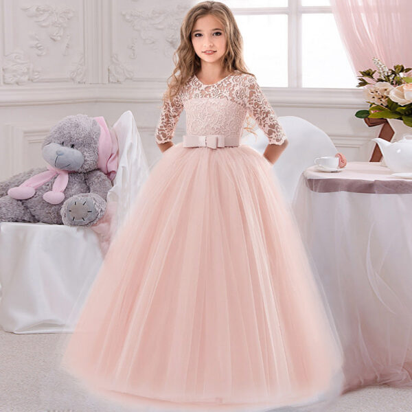 Princess Birthday Lace Kids Elegant Dresses For Girls Vintage Children Girl Party Wedding Dress 4 10 12 Years