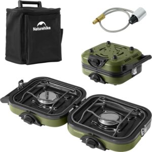 Naturehike 2 Burner Folding Camping Stove, Portable Propane Gas Stove with Carry Bag, 16000 BTU High-Performance Camp Stove with ETL Certification, Adjustable Burners & Piezo Ignition