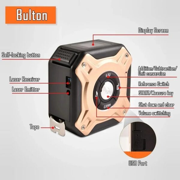 96b66a3966bd243c 3 In 1 Laser 40 60 M Measurement With Backlit Display Rangefinder Scale Area / Distance Rechargeable